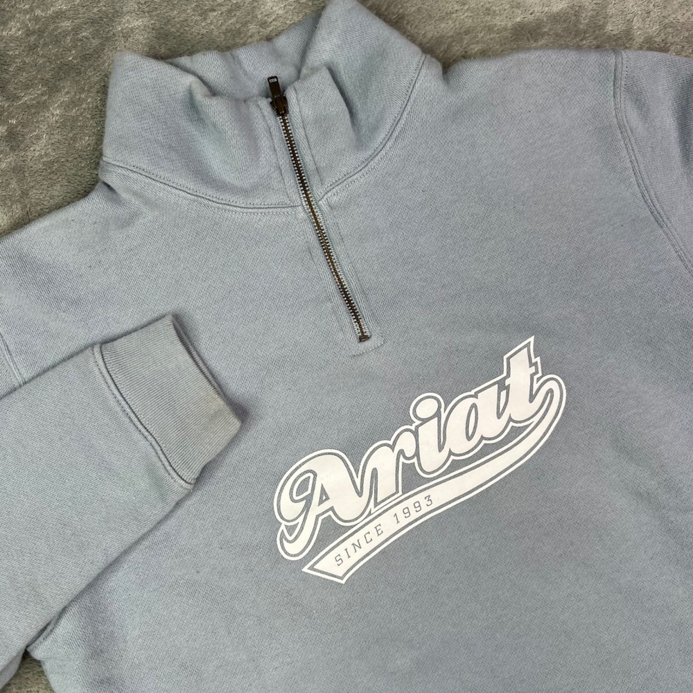 Ariat Sport Quarter Zip Sweatshirt Womens S Blue Logo Fleece Mock Neck Pullover